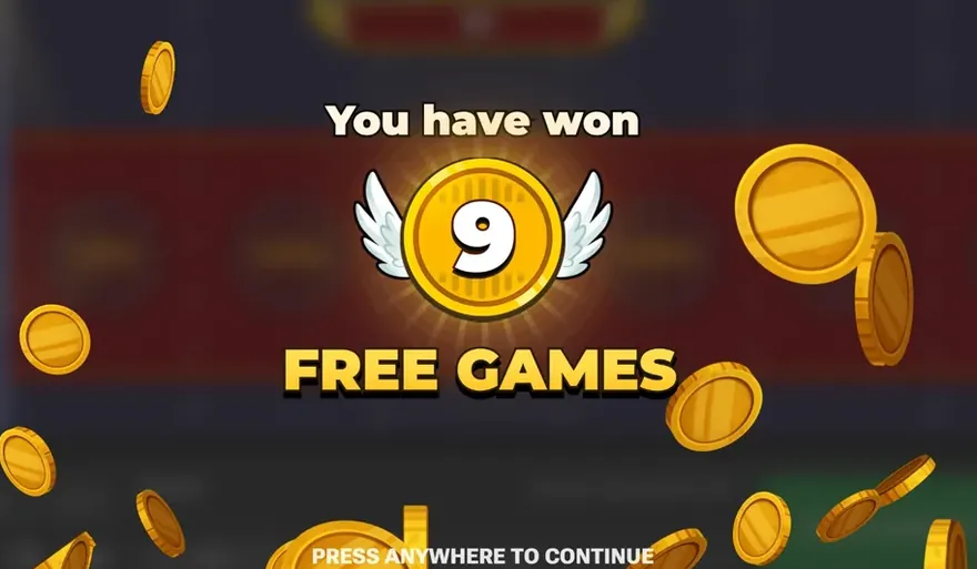 The bonus trigger screen reading You have won 9 free games