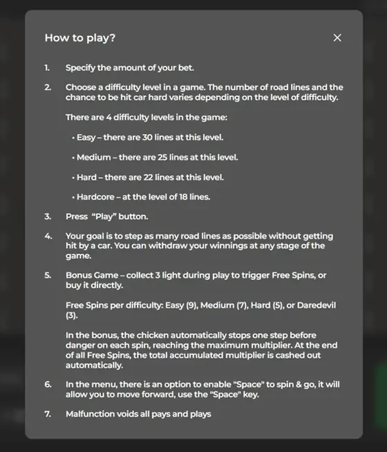 The in-game How to play panel listing 30, 25, 22 and 18 lanes and free spins of 9, 7, 5 and 3
