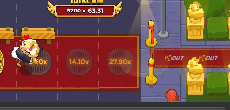 The bonus road with InOut billboards along it and a total win reading 200 x 63.31